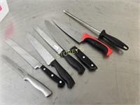 6 Asst Chef Knives & Sharpener