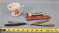 Vintage Shaving Mug, Razors, & Brush