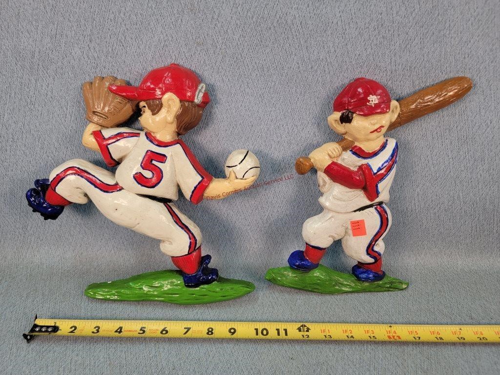 2- Chalkware Baseball Player Wall Hangers