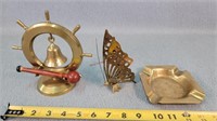 Brass Dinner Bell, Butterfly & Ash Tray