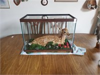 Taxidermy fawn in glass case