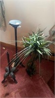 Three-piece metal, candle holder and faux plant