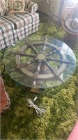 Glass top ships wheel coffee table