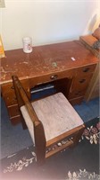 Wood desk, wood chair