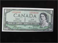 1954 $1 CND BILL ( IRREGULAR CUT,DF)