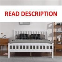 Ktaxon Solid Pine Wood Full Bed Frame  White