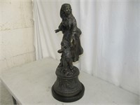 ANTIQUE 23" METAL  MOTHER & CHILD FISHING STATUE