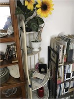 White wicker and metal collapsible corner shelf