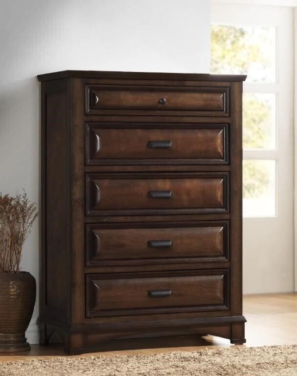 NEW Broval Light Espresso Wood Finish 5 Drawers