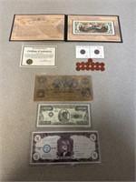 Colorized $2 bill, WWII rations tokens, State of