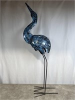 Outdoor yard art metal blue crane, 45 inches tall
