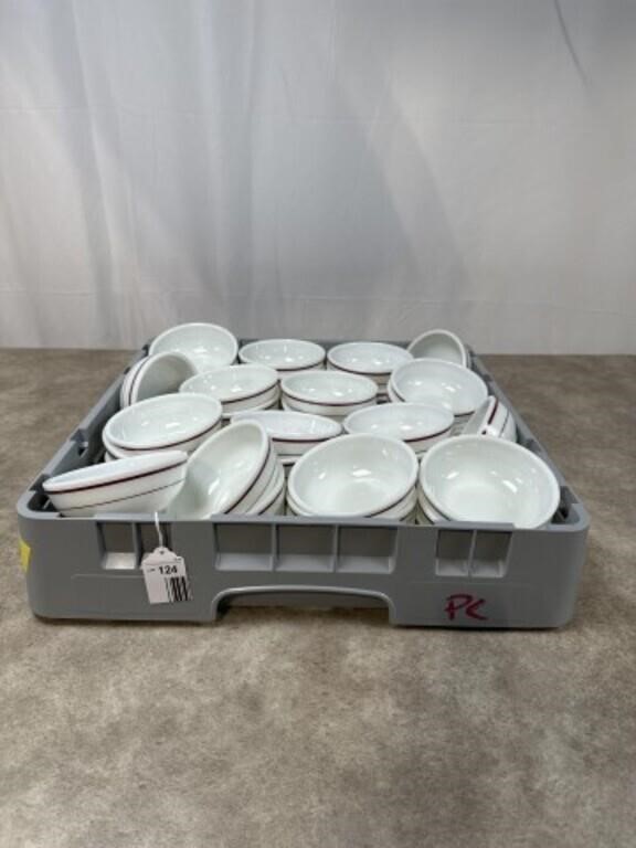 Corning catering soup bowls with dish rack, total