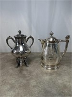 Silver plated Stemson engraved pitcher and urn