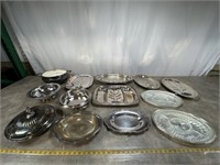 Silver plated platters, trays and serving bowls