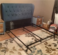Queen bed frame with upholstered headboard