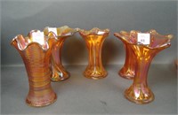 5 Imperial Marigold Carnival Glass Miniature Vases