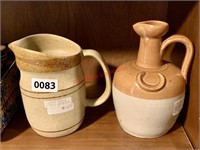 Donald Fisher Whiskey Jug and Stoneware Pitcher