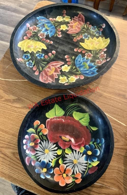 2 Hand Painted Wood Bowls (back room)