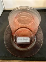 9 Pink Depression Glass Plates (back room)