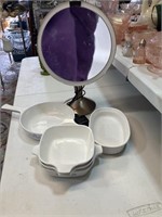 Corningware & lighted mirror