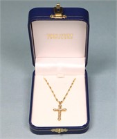 14K Gold & Diamond Cross Pendant Necklace