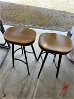 2 Wooden and Metal Bar Stools Garage 
Gently