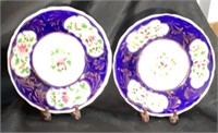 Lot of 2 Antique Hand Painted Ceramic Plates