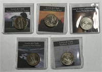 Lot of Five Assorted Lewis & Clark Special Nickels
