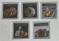 5 Coins, 1905 Liberty Head V-Nickel, 1965 Canadian