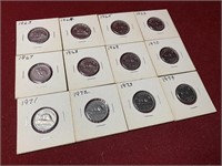 (12) 1963-1974 MIX CANADA NICKELS 5 CENT PIECES