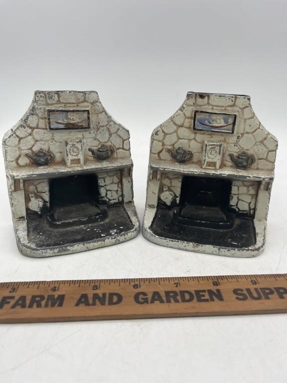 Vintage metal fireplace and mantle Bookends