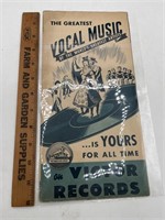 VINTAGE VICTOR RECORDS FOLD OUT PRICE LIST FORM
