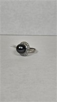 14K Gold Tahitian Pearl & Diamond Ring