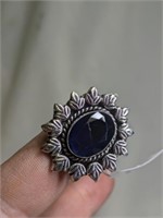 German Silver Blue Sapphire Ring Size 9