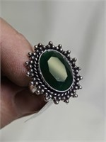 German Silver Green Emerald Ring Size 8