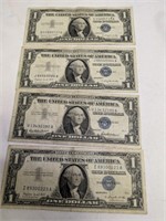 4 - 1957 One Dollar Silver Certificates