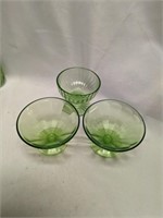 3 Uranium Glass Green Sherbets