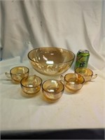 Marigold Carnival Glass Egg Nog Set w/ 5 Cups
