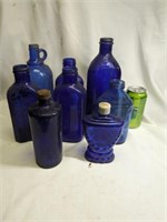 Vintage Cobalt Blue Bottles tallest 10"
