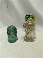 Figural Puppy Bottle and Blue Insulator
