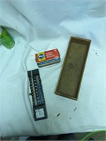 Hygrade Wooden Box, Thermometer, Matches