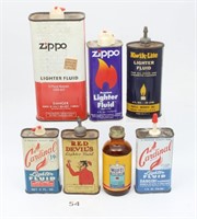 Lot of 7 Vintage Lighter Fluid Tins 2 Lead Top