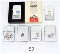 lot of 6 Vintage Navy/Military Zippo Lighters