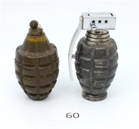 Lot of 2 Vintage Figural Hand Grenade Lighters
