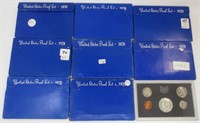 9 - 1970 US Proof sets, one without blue holder