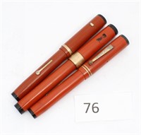 3 Big Red Duofold Style Lever Fountain  Pens