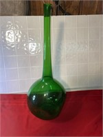 Large Forest green art glass bottle vase 31” tall