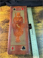 VINTAGE LEATHER BRIDGE AND GIN RUMMY PLAYING CARDS