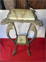 Antique Marble top iron/brass stand 30” tall