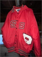 Two vintage Plymouth big red jackets, large